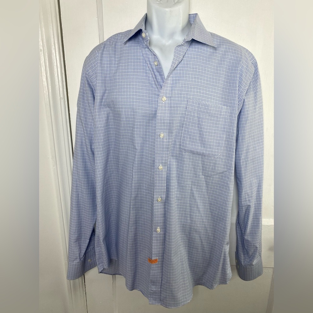 Nordstrom Mens Shop Non Iron Light Blue Checkered Dress Shirt